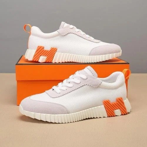 حذاء رياضي هيرمس باونسينغ - أبيض برتقالي حذاء رياضي هيرمس باونسينغ - أبيض برتقالي